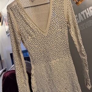 Fashion Nova Cream Studded Long Sleeve Dress